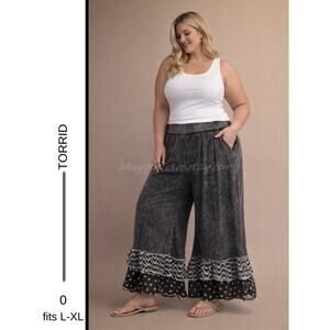 MSRP: $79 ✨Upcycled Torrid by Shuggie Fierce Ruffle Wide Leg Pants – Size L–XL ✨